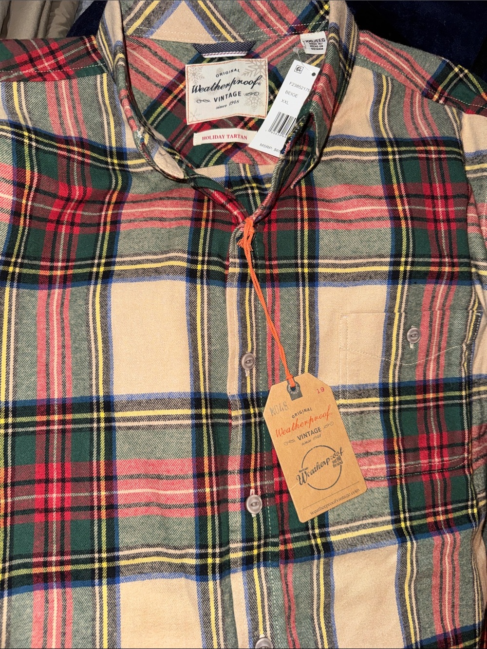 Weatherproof Men’s Plaid Button-Down soft flannel Shirt - XXL Holiday Tartan